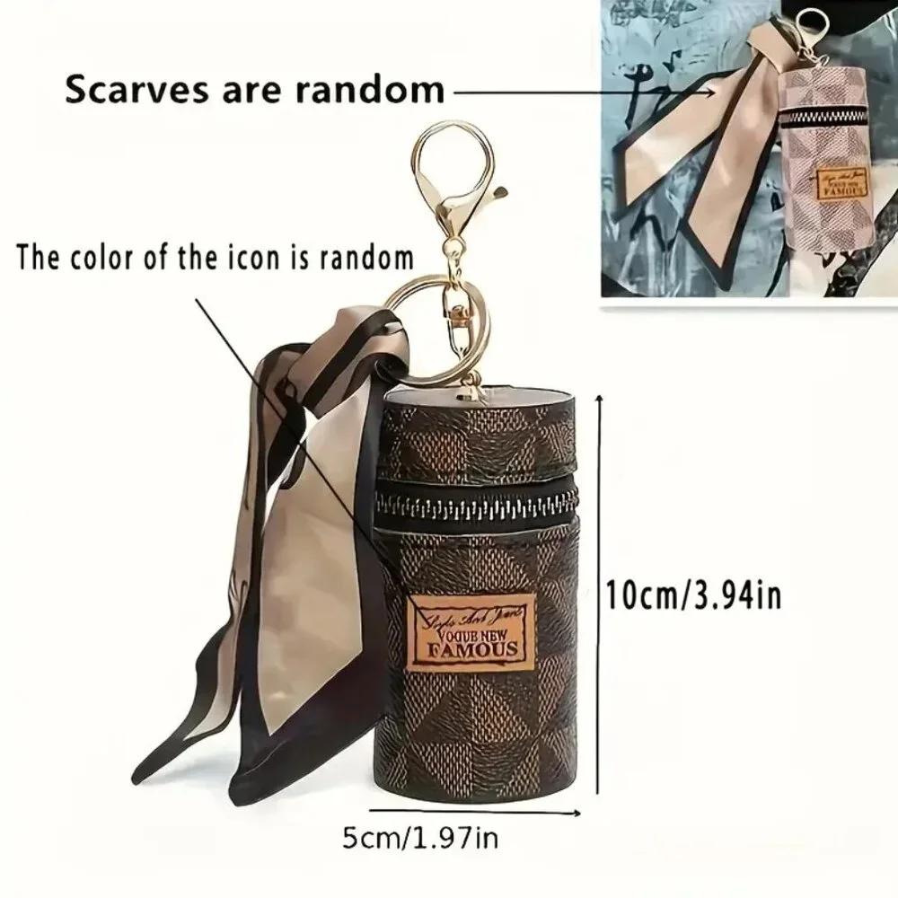 Mini Bag Charm Keychain Checkered Lipstick Earbuds Holder Scarf Zipper Pouch